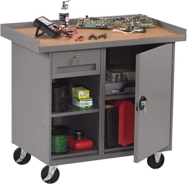 Tennsco - 1,000 Lb Capacity, 2 Shelf, 4 Drawer, 1 Door Mobile Bench - 42" Wide x 25" Deep x 36-1/2" High, Steel - Eagle Tool & Supply