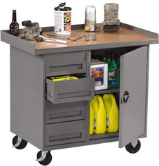 Tennsco - 1,000 Lb Capacity, 1 Shelf, 4 Drawer, 1 Door Mobile Bench - 42" Wide x 25" Deep x 36-1/2" High, Steel - Eagle Tool & Supply