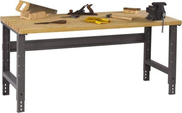 Tennsco - 60 Wide x 36" Deep x 33-1/2" High, Butcher Block Workbench - Adjustable Height Legs, Medium Gray - Eagle Tool & Supply
