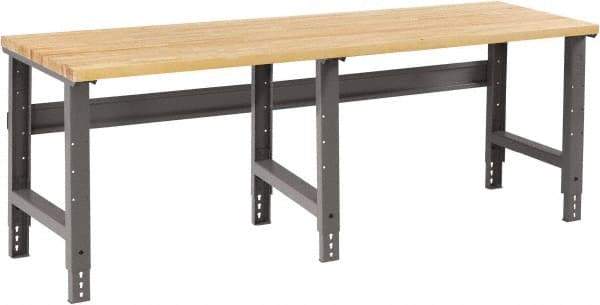 Tennsco - 96 Wide x 30" Deep x 33-1/2" High, Butcher Block Workbench - Adjustable Height Legs, Medium Gray - Eagle Tool & Supply