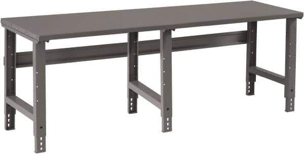 Tennsco - 96 Wide x 30" Deep x 33-1/2" High, 12 Gauge Steel Workbench - Adjustable Height Legs, Medium Gray - Eagle Tool & Supply