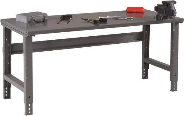 Tennsco - 60 Wide x 30" Deep x 33-1/2" High, 12 Gauge Steel Workbench - Adjustable Height Legs, Medium Gray - Eagle Tool & Supply