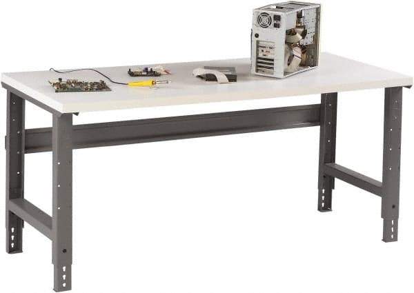 Tennsco - 48 Wide x 30" Deep x 33-3/4" High, Plastic Laminate Workbench - Adjustable Height Legs, Medium Gray - Eagle Tool & Supply