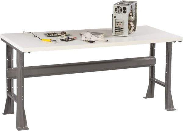 Tennsco - 60 Wide x 36" Deep x 33-1/2" High, Plastic Laminate Workbench - Fixed Flared Legs, Medium Gray - Eagle Tool & Supply