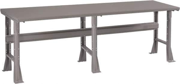 Tennsco - 96 Wide x 30" Deep x 33-1/2" High, 12 Gauge Steel Workbench - Fixed Flared Legs, Medium Gray - Eagle Tool & Supply