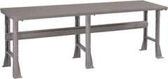 Tennsco - 96 Wide x 30" Deep x 33-1/2" High, 12 Gauge Steel Workbench - Fixed Flared Legs, Medium Gray - Eagle Tool & Supply