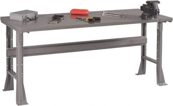 Tennsco - 72 Wide x 30" Deep x 33-1/2" High, 12 Gauge Steel Workbench - Fixed Flared Legs, Medium Gray - Eagle Tool & Supply