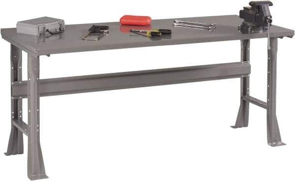 Tennsco - 60 Wide x 30" Deep x 33-1/2" High, 12 Gauge Steel Workbench - Fixed Flared Legs, Medium Gray - Eagle Tool & Supply