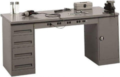 Tennsco - 72 Wide x 30" Deep x 33-1/2" High, 12 Gauge Steel Workbench - Fixed Legs, Medium Gray - Eagle Tool & Supply