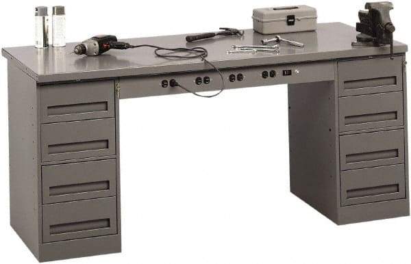 Tennsco - 72 Wide x 30" Deep x 33-1/2" High, 12 Gauge Steel Workbench - Fixed Legs, Medium Gray - Eagle Tool & Supply