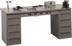 Tennsco - 72 Wide x 30" Deep x 33-1/2" High, 12 Gauge Steel Workbench - Fixed Legs, Medium Gray - Eagle Tool & Supply