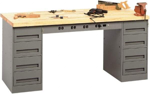 Tennsco - 72 Wide x 30" Deep x 33-1/2" High, Butcher Block Workbench - Fixed Legs, Medium Gray - Eagle Tool & Supply