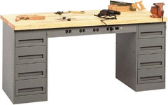 Tennsco - 72 Wide x 30" Deep x 33-1/2" High, Butcher Block Workbench - Fixed Legs, Medium Gray - Eagle Tool & Supply
