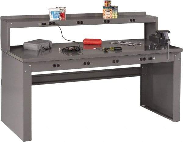 Tennsco - 72 Wide x 30" Deep x 33-1/2" High, 12 Gauge Steel Workbench - Fixed Legs, Medium Gray - Eagle Tool & Supply