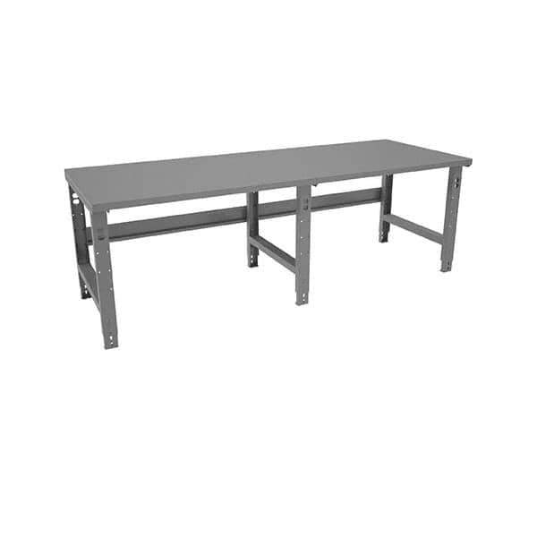 Tennsco - 96 Wide x 36" Deep x 33-1/2" High, 12 Gauge Steel Workbench - Adjustable Height Legs, Medium Gray - Eagle Tool & Supply
