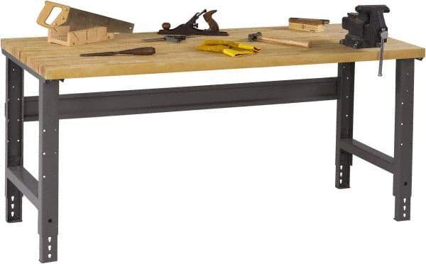 Tennsco - 72 Wide x 36" Deep x 33-1/2" High, Butcher Block Workbench - Adjustable Height Legs, Medium Gray - Eagle Tool & Supply