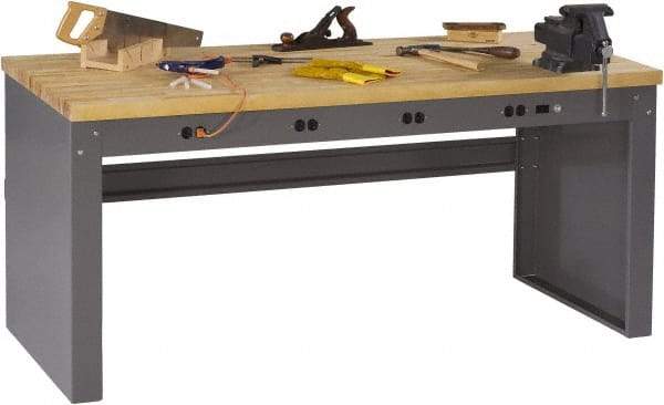 Tennsco - 72 Wide x 36" Deep x 33-1/2" High, Butcher Block Workbench - Fixed Legs, Medium Gray - Eagle Tool & Supply