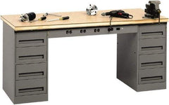 Tennsco - 72 Wide x 30" Deep x 33-1/2" High, Wood Workbench - Fixed Legs, Medium Gray - Eagle Tool & Supply