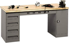 Tennsco - 72 Wide x 30" Deep x 33-1/2" High, Wood Workbench - Fixed Legs, Medium Gray - Eagle Tool & Supply