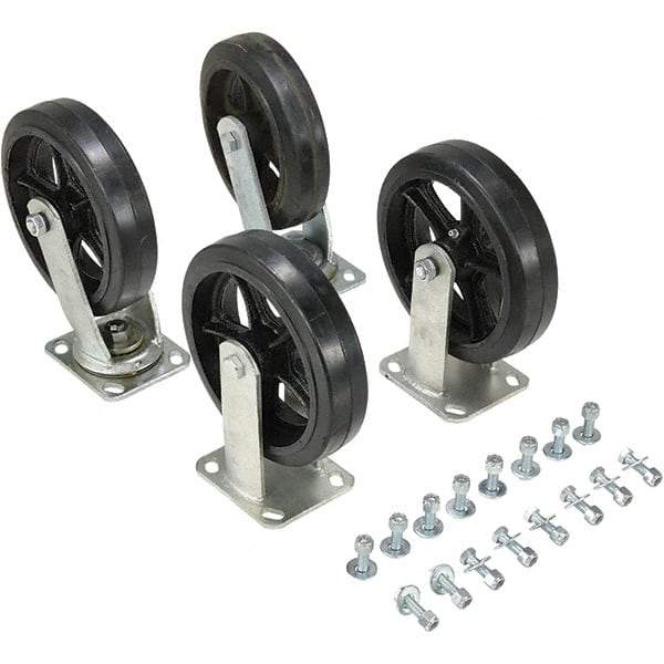Vestil - 8" Diam x 2" Wide, Mold on Rubber (2) Rigid (2) Swivel Caster - 2,400 Lb Capacity, Top Plate Mount, 4" x 4-1/2" Plate - Eagle Tool & Supply