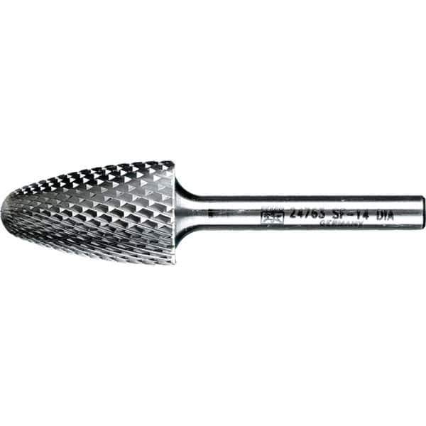 PFERD - 3/4" Cut Diam, 1/4" Shank Diam, Tree with Radius Head Diamond Cut Burr - Tungsten Carbide, 1-1/4" LOC, 3" OAL - Eagle Tool & Supply