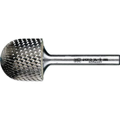 PFERD - 1" Cut Diam, 1/4" Shank Diam, Cylinder with Radius Head Diamond Cut Burr - Tungsten Carbide, 1" LOC, 2-3/4" OAL - Eagle Tool & Supply