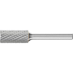 PFERD - 7/16" Cut Diam, 1/4" Shank Diam, Cylinder with End Cut Head Double Cut Burr - Tungsten Carbide, 1" LOC, 2-3/4" OAL - Eagle Tool & Supply