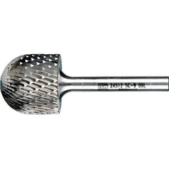 PFERD - 1" Cut Diam, 1/4" Shank Diam, Cylinder with Radius Head Double Cut Burr - Tungsten Carbide, 1" LOC, 2-3/4" OAL - Eagle Tool & Supply