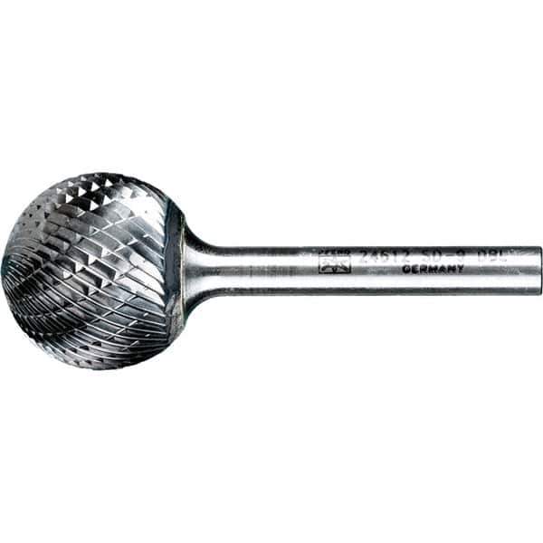 PFERD - 1" Cut Diam, 1/4" Shank Diam, Ball Head Double Cut Burr - Tungsten Carbide, 5/16" LOC, 2-1/16" OAL - Eagle Tool & Supply