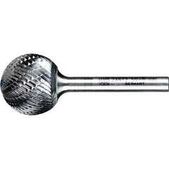 PFERD - 1" Cut Diam, 1/4" Shank Diam, Ball Head Double Cut Burr - Tungsten Carbide, 5/16" LOC, 2-1/16" OAL - Eagle Tool & Supply
