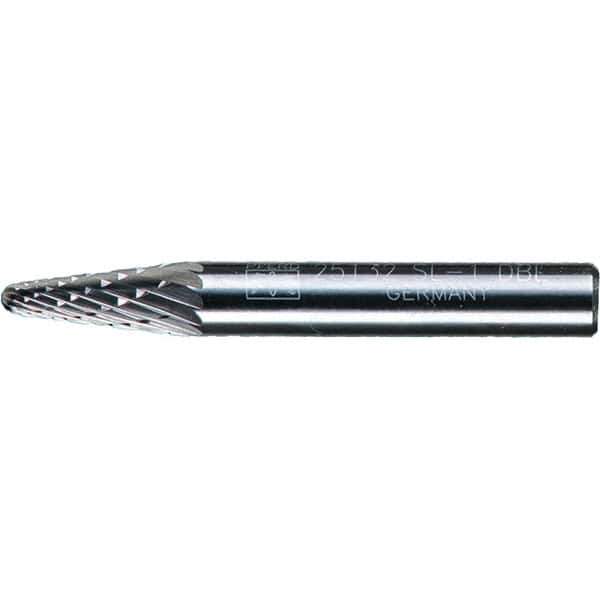 PFERD - 1/4" Cut Diam, 1/4" Shank Diam, 14° Taper Head Double Cut Burr - Tungsten Carbide, 5/8" LOC, 1-15/16" OAL - Eagle Tool & Supply