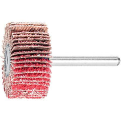 PFERD - 1-1/2" Diam x 1" Face Width, Ceramic Coated Mounted Flap Wheel - 1/4" Shank Mount, 40 Grit, 25,000 Max RPM - Eagle Tool & Supply