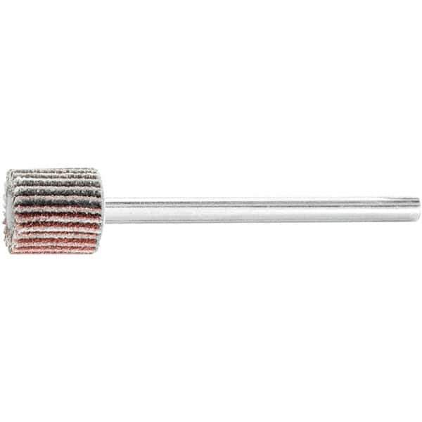 PFERD - 3/8" Diam x 3/8" Face Width, Aluminum Oxide Coated Mounted Flap Wheel - 1/8" Shank Mount, 120 Grit, 75,000 Max RPM - Eagle Tool & Supply