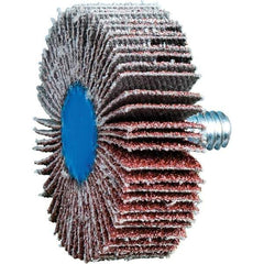 PFERD - 1-1/2" Diam x 1/2" Face Width, Aluminum Oxide Coated Mounted Flap Wheel - 1/4-20 Threaded Mount, 60 Grit, 23,000 Max RPM - Eagle Tool & Supply