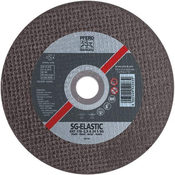 PFERD - 7" Aluminum Oxide Cutoff Wheel - 1/8" Thick, 7/8" Arbor, Use with Angle Grinders - Eagle Tool & Supply