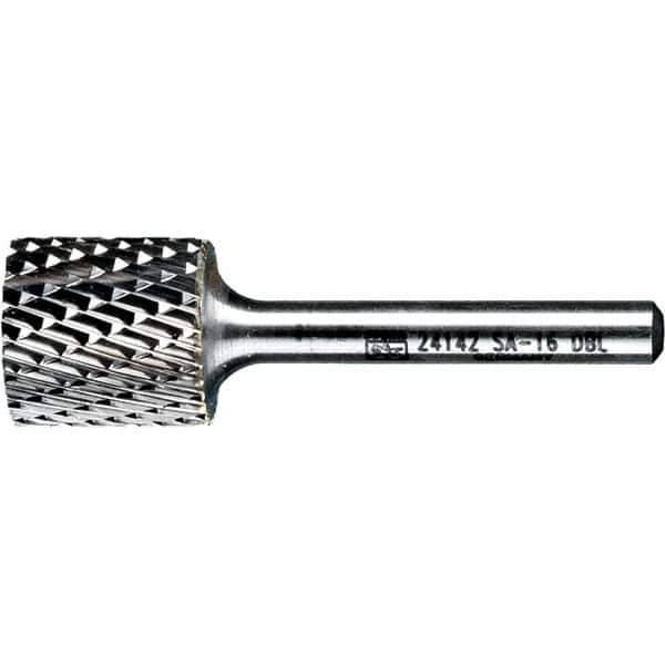 PFERD - 3/4" Cut Diam, 1/4" Shank Diam, Cylinder Head Double Cut Burr - Tungsten Carbide, 3/4" LOC, 2-1/2" OAL - Eagle Tool & Supply