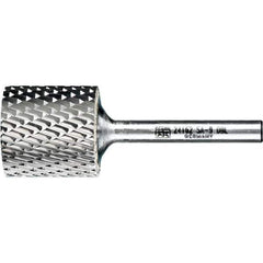 PFERD - 1" Cut Diam, 1/4" Shank Diam, Cylinder Head Double Cut Burr - Tungsten Carbide, 1" LOC, 2-3/4" OAL - Eagle Tool & Supply