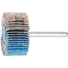 PFERD - 1-1/2" Diam x 1" Face Width, Aluminum Oxide Coated Mounted Flap Wheel - 1/4" Shank Mount, 60 Grit, 25,000 Max RPM - Eagle Tool & Supply
