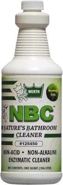Werth Sanitary Supply - 1 qt Bottle Gel Bathroom Cleaner - Fresh Scent, Nonacidic, Bathroom Surfaces, Bio-Enzymatically Degrades Odor Source & Restroom Floors - Eagle Tool & Supply