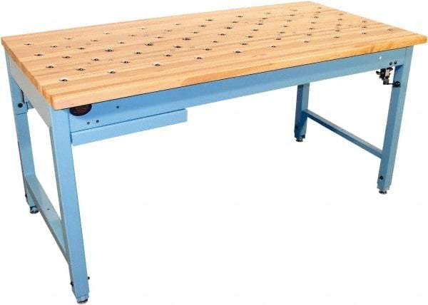 Proline - 1 Drawer, Retractable Ball Transfer Station - 800 Lb Capacity, Solid Maple Top, Light Blue, 60" Wide x 36" High x 30" Long - Eagle Tool & Supply