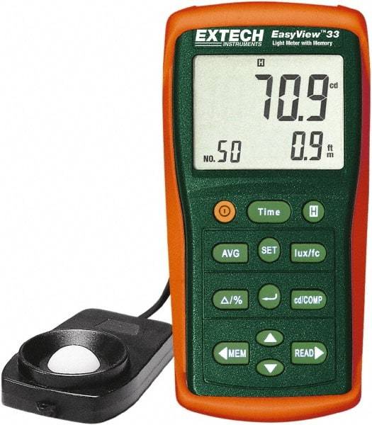 Extech - Light Meters Compatible Lighting: Fluorescent; Sodium; Mercury; Tungsten; Daylight Maximum Measurement (Lux): 1,000 - Eagle Tool & Supply