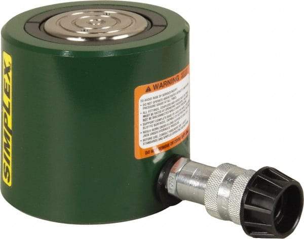 TK Simplex - 2-3/8" Stroke, 50 Ton Portable Hydraulic Low Profile Cylinder - 9.62 Sq In Effective Area, 22.8 Cu In Oil Capacity, 4.81 to 7.19" High, 2-3/4" Plunger Diam, 10,000 Max psi - Eagle Tool & Supply