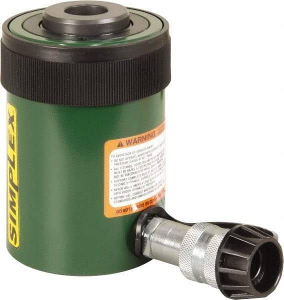 TK Simplex - 2" Stroke, 20 Ton Portable Hydraulic Hollow Hole Cylinder - 4.73 Sq In Effective Area, 9.46 Cu In Oil Capacity, 6.42 to 8.42" High, 2-1/8" Plunger Diam, 10,000 Max psi - Eagle Tool & Supply