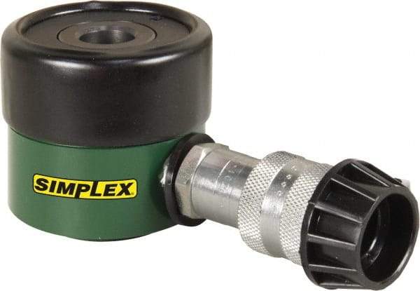 TK Simplex - 5/16" Stroke, 12 Ton Portable Hydraulic Hollow Hole Cylinder - 2.76 Sq In Effective Area, 0.86 Cu In Oil Capacity, 2.2 to 2.5" High, 1-3/8" Plunger Diam, 10,000 Max psi - Eagle Tool & Supply