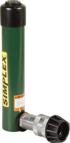 TK Simplex - 5-1/8" Stroke, 5 Ton Portable Hydraulic Single Acting Cylinder - 0.99 Sq In Effective Area, 4.97 Cu In Oil Capacity, 8.52 to 13.65" High, 1" Cyl Bore Diam, 1-1/8" Plunger Diam, 10,000 Max psi - Eagle Tool & Supply