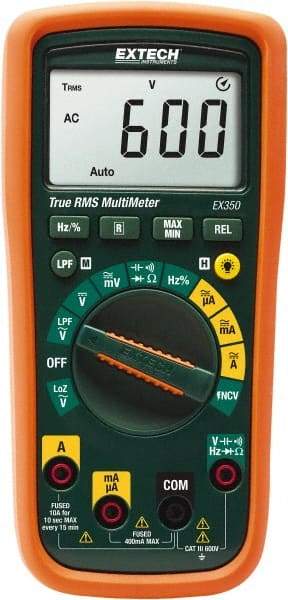 Extech - EX350, CAT III, 600 VAC/VDC, Digital True RMS Multimeter - 40 mOhm, Measures Voltage, Capacitance, Current, Frequency, Resistance - Eagle Tool & Supply