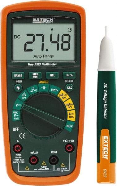 Extech - MN62-K, CAT IV, 600 VAC/VDC, Digital True RMS Multimeter - 40 mOhm, Measures Voltage, Capacitance, Current, Frequency, Resistance - Eagle Tool & Supply