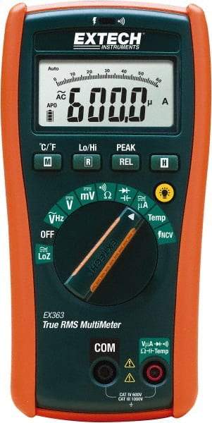 Extech - EX363, CAT IV, 1,000 VAC/VDC, Digital True RMS Multimeter - 40 mOhm, Measures Voltage, Capacitance, Frequency, Resistance - Eagle Tool & Supply