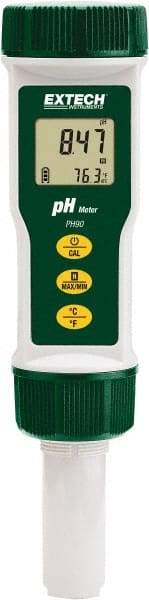 Extech - 0 to 14 pH, Ph & Temp Tester - 32 to 194°F, Accurate up to ±0.01 pH + 1d & ±0.2 pH - Eagle Tool & Supply