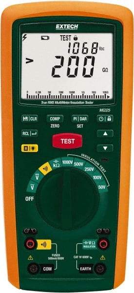 Extech - Digital LCD Display, 200,000 Megohm Electrical Insulation Resistance Tester & Megohmmeter - 600 Volt Max Test Voltage, Powered by AA Battery - Eagle Tool & Supply